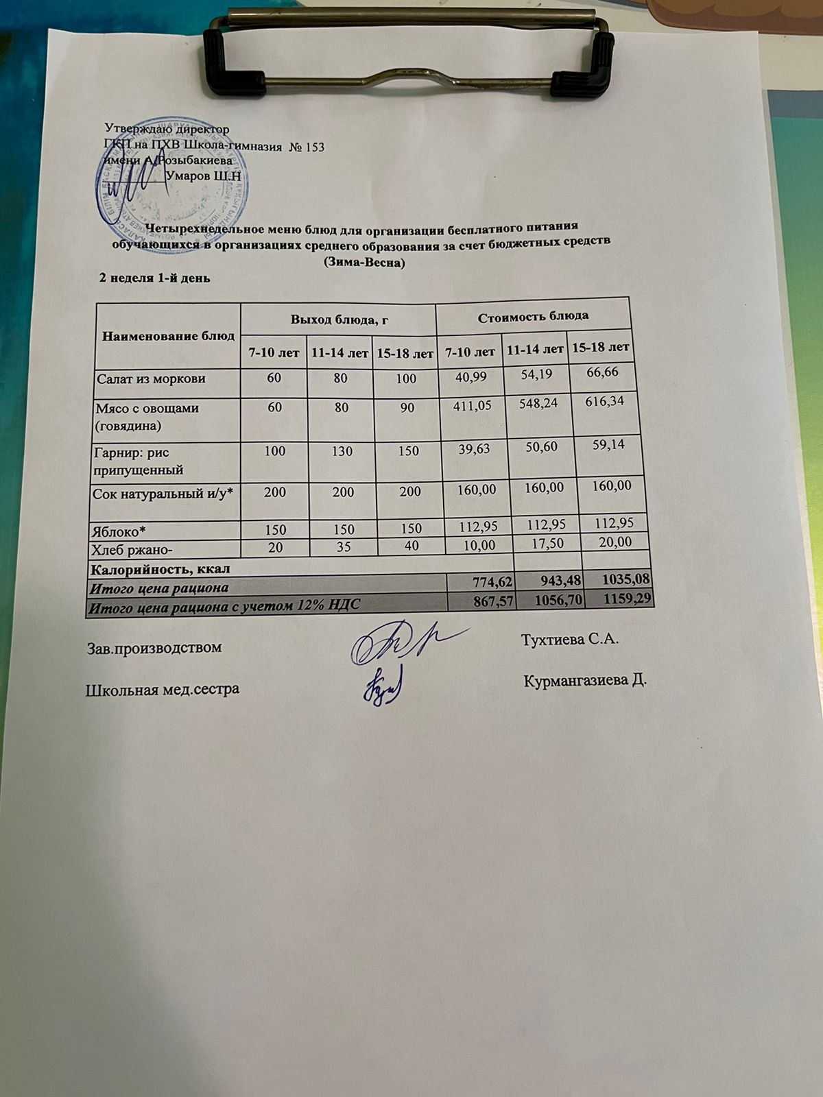 Меню на 13.01.2025