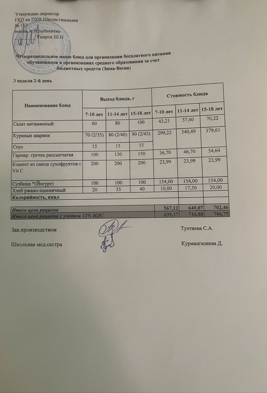 Меню на 21.01.2025